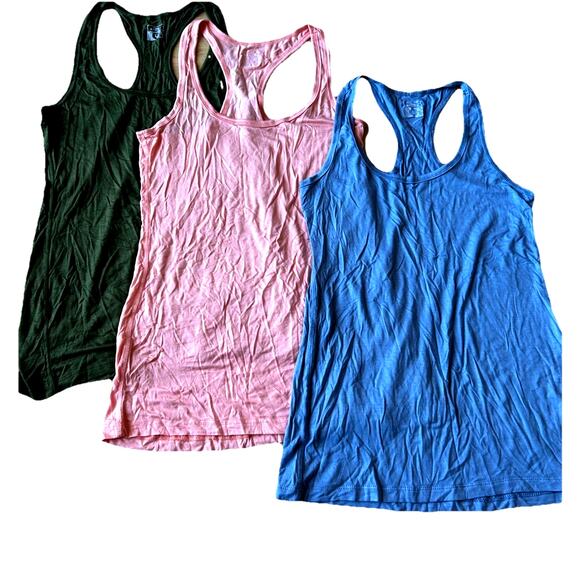 3* New Tan Tops Sexy Basics Women's Large Racerback PowerFlex Blue Peach Black - Picture 1 of 7